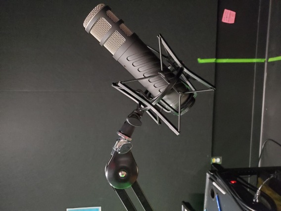 Metallic microphone on a stand