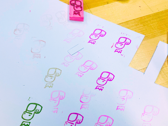 Eraser stamp and stamped images on paper