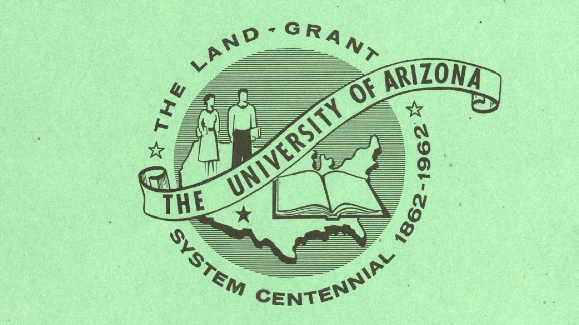 Stamp on printed paper that says "The land-grant system centennial 1862-1962 The University of Arizona"