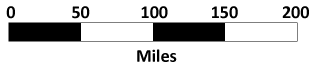 image of a bar scale showing one inch to 50 miles