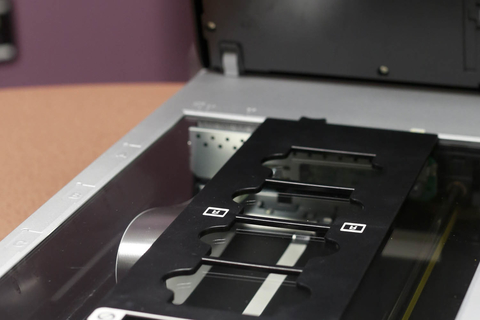 Photo of flatbed scanner with negative/slide adapter